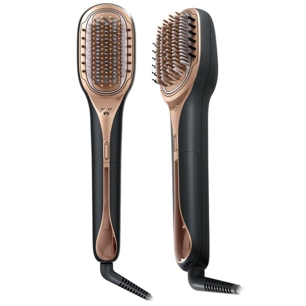 Perie de par reparatoare cu abur Rowenta Hair Therapist™ CF9940F0, 165 W, tehnologie Thermal Care, invelis Keratin, oprire automata, afisaj LED, geanta pentru transport, negru/maro