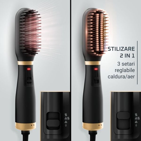 Perie de uscat si indreptat parul cu aer cald 2 in 1 Rowenta Powerstraight Air UB5920F0, 500W, 3 trepte de caldura/aer, invelis ceramic, generare ioni, negru & auriu Perie de uscat si indreptat parul cu aer cald 2 in 1 Rowenta Powerstraight Air UB5920F0, 500W, 3 trepte de caldura/aer, invelis ceramic, generare ioni, negru & auriu