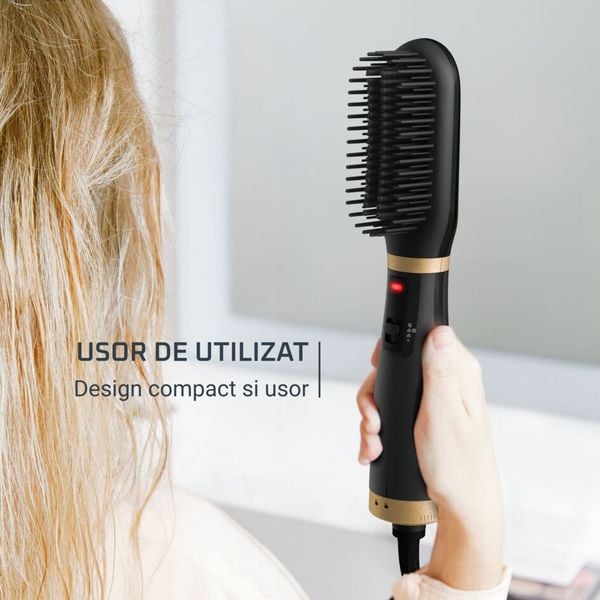 Perie de uscat si indreptat parul cu aer cald 2 in 1 Rowenta Powerstraight Air UB5920F0, 500W, 3 trepte de caldura/aer, invelis ceramic, generare ioni, negru & auriu Perie de uscat si indreptat parul cu aer cald 2 in 1 Rowenta Powerstraight Air UB5920F0, 500W, 3 trepte de caldura/aer, invelis ceramic, generare ioni, negru & auriu
