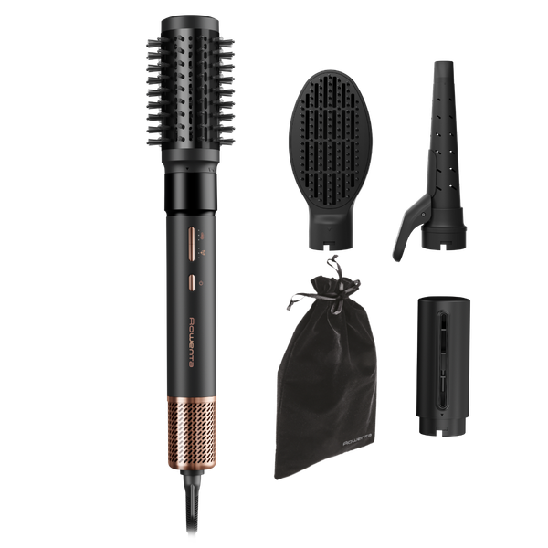 Perie multifunctionala cu aer cald Rowenta Air Shape UB9820E0, non-rotativa, invelis ceramic, generator de ioni, 3 trepte viteza/temperatura, concentrator, negru & bronz