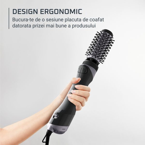 Perie rotativa cu aer cald Rowenta Brush Activ UB9534F0, 1000W, 2 trepte de viteza & temperatura, 2 perii rotative 40/50mm, 1 perie de 30 mm, 1 perie paddle, husa inclusa, generator de ioni, invelis ceramic, negru & argintiu