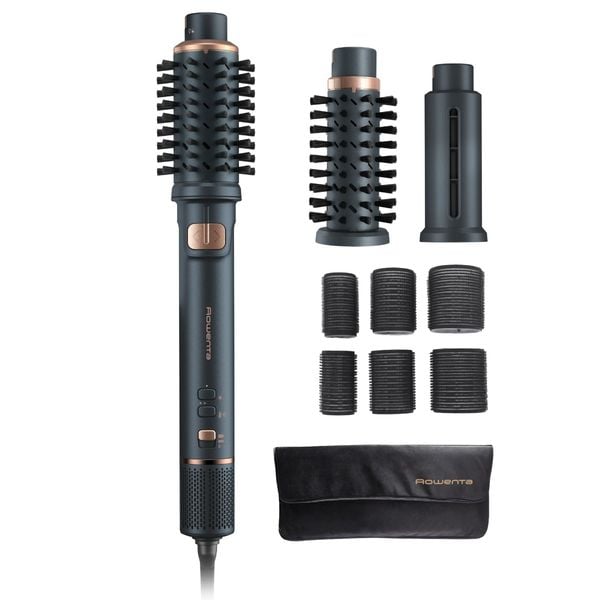 Perie rotativa cu aer cald Rowenta Air Rotate UB9920E0, 1300W, 4 trepte de viteza, 2 concentratoare, functie Respect, grilaj detasabil, invelis ceramic, verde & bronz