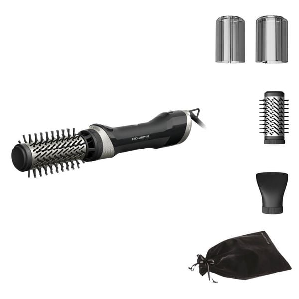 Perie rotativa cu aer cald Rowenta Brush Activ UB9530F0, 1000W, 2 trepte de viteza/temperatura, 2 perii rotative 40/50mm, concentrator aer, husa inclusa, functie jet de aer rece, generator de ioni, invelis ceramic, negru & argintiu