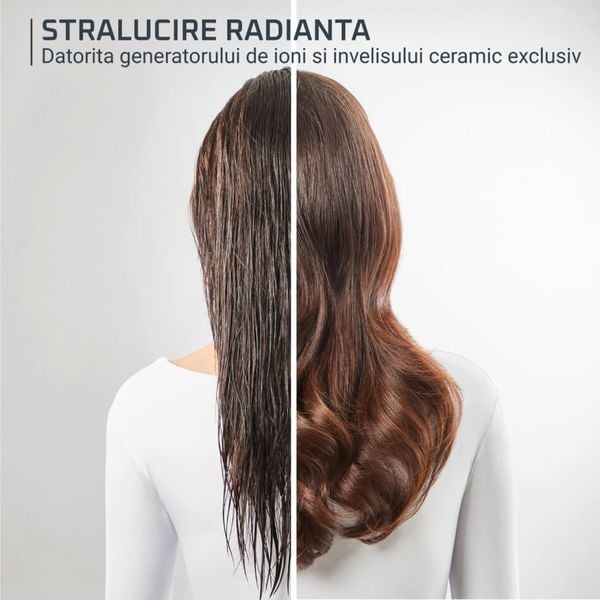 Perie rotativa cu aer cald Rowenta Brush Activ UB9530F0, 1000W, 2 trepte de viteza/temperatura, 2 perii rotative 40/50mm, concentrator aer, husa inclusa, functie jet de aer rece, generator de ioni, invelis ceramic, negru & argintiu