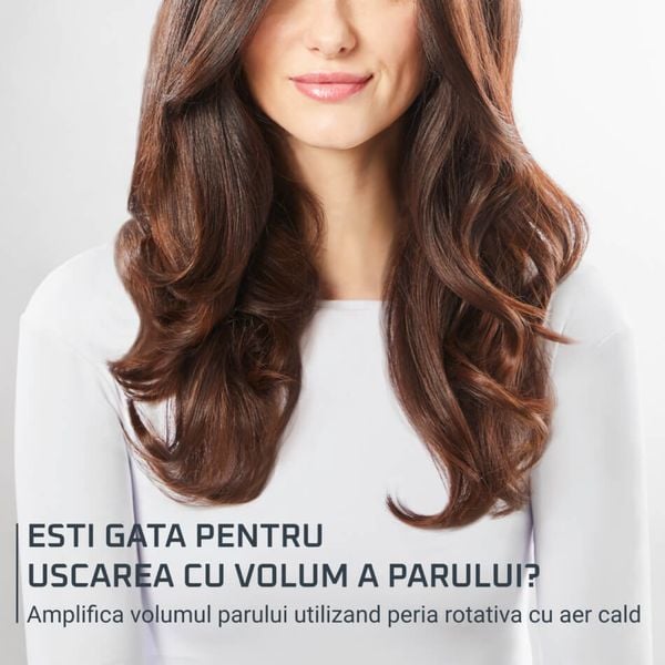 Perie rotativa cu aer cald Rowenta Brush Activ UB9530F0, 1000W, 2 trepte de viteza/temperatura, 2 perii rotative 40/50mm, concentrator aer, husa inclusa, functie jet de aer rece, generator de ioni, invelis ceramic, negru & argintiu