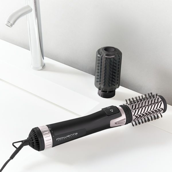 Perie rotativa Rowenta Brush Activ' Dry & Style CF9550F0, 1000 W, generator de ioni, jet de aer rece, inel de agatare, negru