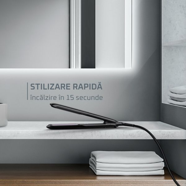 Placa de par Rowenta Optiliss+ SF3320F0, invelis Ceramic Tourmaline, temperatura ajustabila 130°C - 230°C, oprire automata, functie Respect, negru