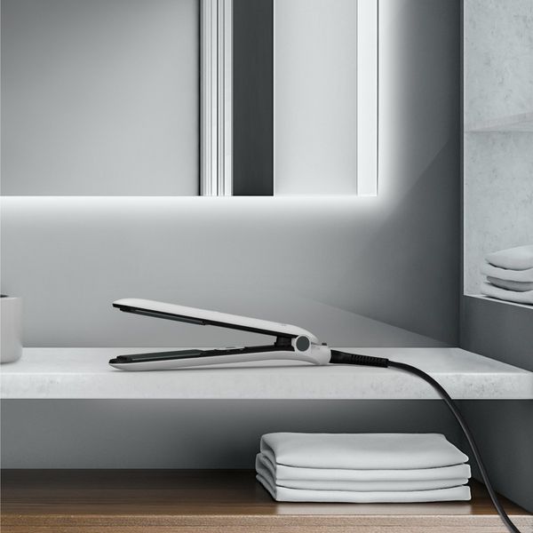 Placa de par Rowenta Easyliss Pure Collection SF1628F0, 200°C, invelis Ceramic Tourmaline, placi flotante, functie Straight & Curl, alb & gri