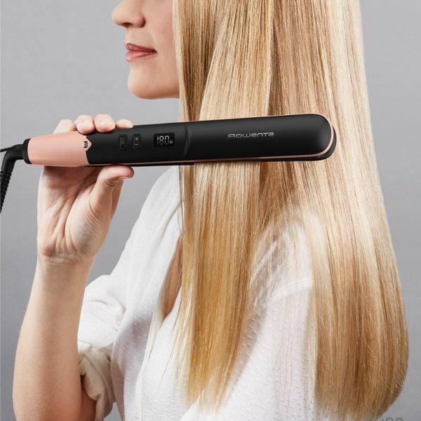 Placă de păr Rowenta Express Shine SF4620F0, 210 grade, înveliș ceramic, 8 trepte de temperatură, negru