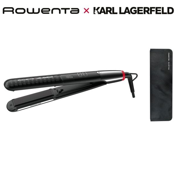 Placă de păr Rowenta X Karl Lagerfeld SF466LF0, înveliș Keratin & Glow, plăci flotante, 140 - 210 grade, ecran LCD, negru
