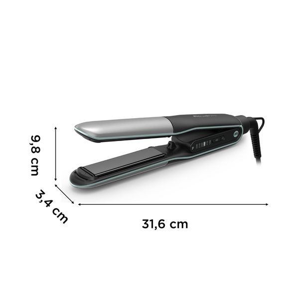 Placa de par 2 in 1 Rowenta Thermostyle SF7120E0, 6 trepte de temperatura, functie boost, incalzire rapida in 30s, placi cu invelis de titan, generator de ioni, temperatura ajustabila, stilizare 2 in 1, negru & gri