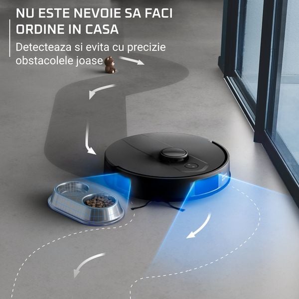 Robot de aspirare Rowenta X-Plorer Serie S135+ RR91D5WH, 5000Pa, 120 min autonomie, 2 senzori, scanare 360°, detectare obstacole, harta permanenta, recipient praf 4.5L, recipient apa 280ml, statie incarcare & golire praf, negru