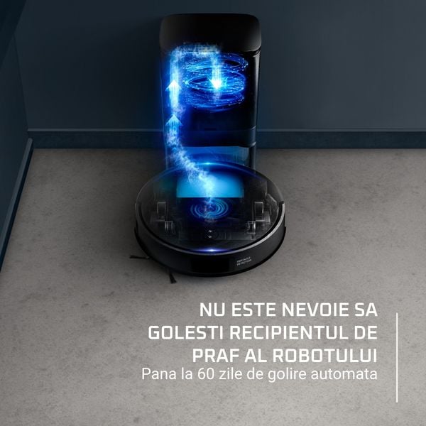 Robot de aspirare Rowenta X-Plorer Serie S135+ RR91D5WH, 5000Pa, 120 min autonomie, 2 senzori, scanare 360°, detectare obstacole, harta permanenta, recipient praf 4.5L, recipient apa 280ml, statie incarcare & golire praf, negru