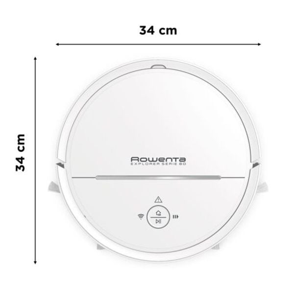 Aspirator robot Rowenta X-Plorer Animal Serie 80 RR7747WH, 33W, recipient 0.7l, compatibil cu smartphone-ul, perie Animal Turbo, functie mapare, programabil, Sistem Aqua Force, Alb