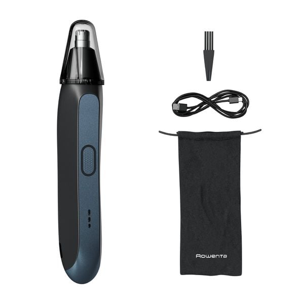 Trimmer pentru nas & urechi Rowenta Performance TN3720E0, autonomie 3 ore, 7300 rpm, tehnologie Wet & Dry, sistem de blocare, albastru  