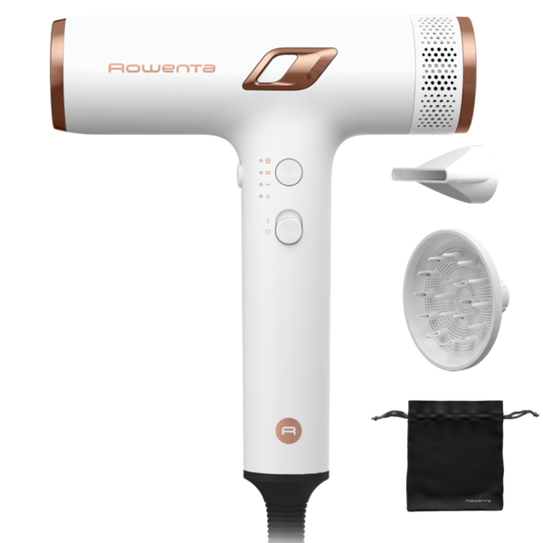 Uscator de par compact Rowenta Nano HY8140F0, 1700W, 3 trepte de viteza, 3 trepte de temperatura, duza de concentrare, difuzor volum, generator de ioni, flux de aer rece, grilaj detasabil, perie de curatare, alb