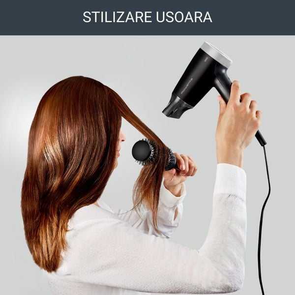 Uscator de par Rowenta Express Style CV1810F0, 1600 W, 2 trepte de temperatura si viteza, tehnologie Effiwatts, functie ionica, functie aer rece, negru & argintiu