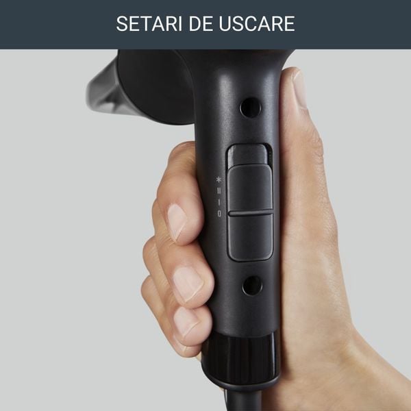 Uscator de par Rowenta Express Style CV1810F0, 1600 W, 2 trepte de temperatura si viteza, tehnologie Effiwatts, functie ionica, functie aer rece, negru & argintiu