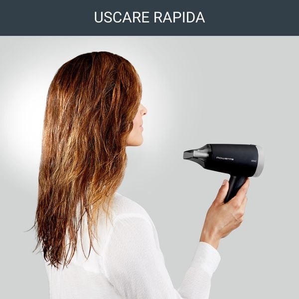 Uscator de par Rowenta Express Style CV1810F0, 1600 W, 2 trepte de temperatura si viteza, tehnologie Effiwatts, functie ionica, functie aer rece, negru & argintiu