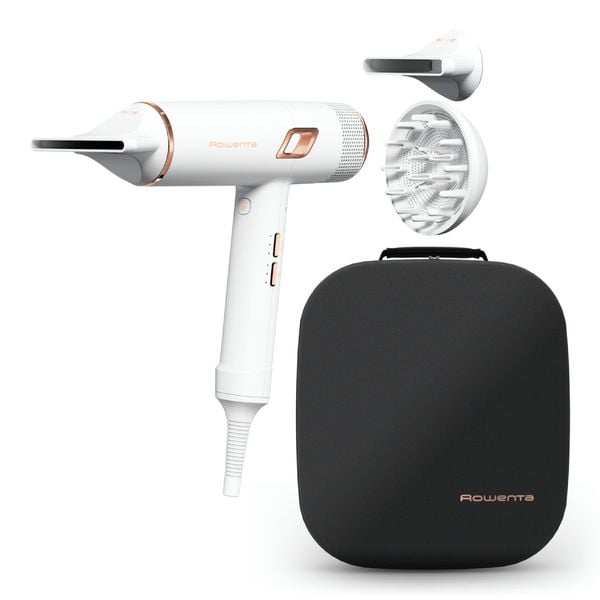 Uscator de par Rowenta Ultimate Experience Maestria CV9910F3, 2000 W, 3 trepte de viteza si temperatura, set complet de accesorii, jet de aer rece, alb