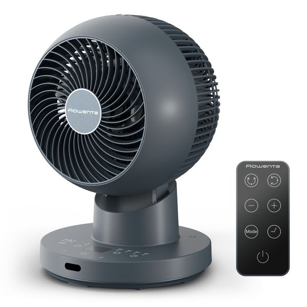 Ventilator pentru birou Rowenta Turbo Silence Compact 3D QV2540F1, 22 W, 3 moduri automate, 12 trepte de viteza, telecomanda inclusa, oscilatie multidirectionala, oprire automata, design compact, albastru