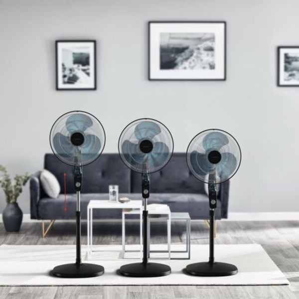 Ventilator cu picior Essential+ VU4420F2, putere 60 W, protecție impotriva ț&acirc;nțarilor, 3 trepte de viteza, consum redus de energie, design compact, negru