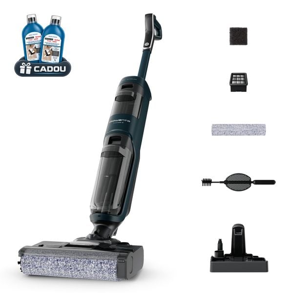 Aspirator cu spalare Rowenta X-Clean 2 GZ2251E0, 120W, 440 RPM, pana la 35 min autonomie, ecran LED, panou de control, verde & negru