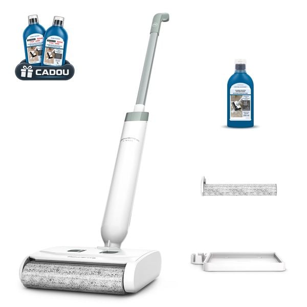 Aspirator cu spalare Rowenta X-Wash GZ1032E0, 470 RPM, pana la 40 min autonomie, aspirare umeda si uscata, 2 moduri, design flexibil 180&deg;, rola motorizata din microfibra, compatibil cu detergent, rola suplimentara si detergent incluse, alb & verde