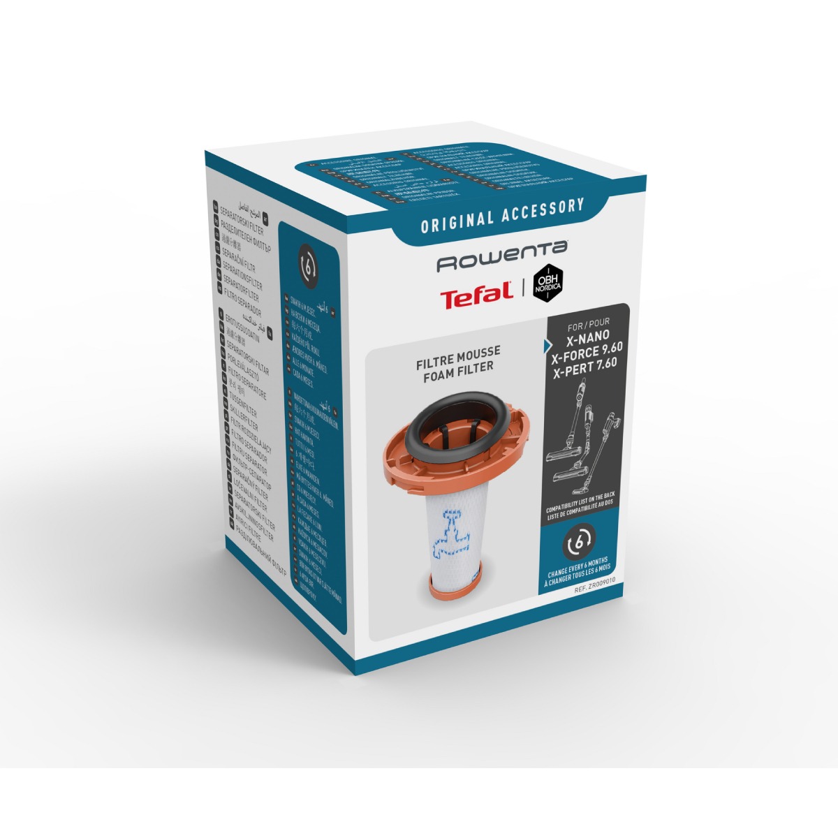 Filtru din spuma Rowenta ZR009010, compatibil cu aspiratoarele verticale Rowenta X-Force Flex 9.60, X-Nano si X-Pert 7.60, seriile RH6Axx, RH11xx si R