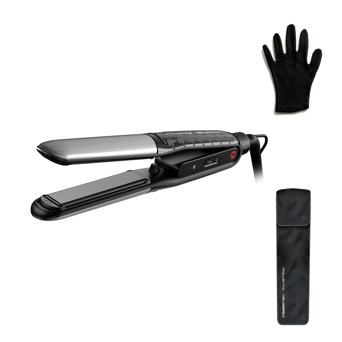 Placa de par Rowenta Karl Lagerfeld Thermostyle SF712LE0, invelis ceramic, tehnologie cu ioni, 5 trepte de temperatura, functie boost, oprire automata