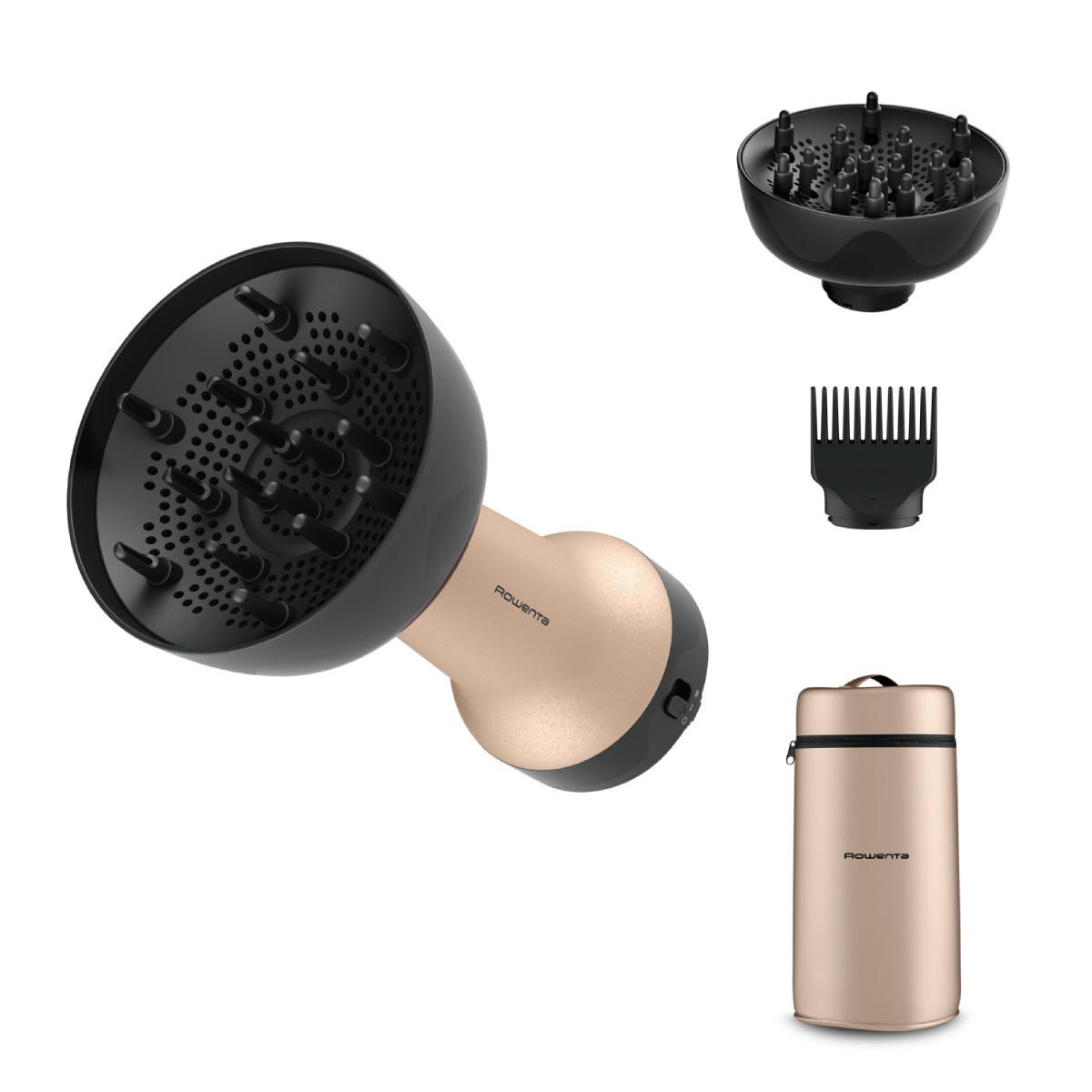 Uscator de par Rowenta Curl Harmony 3 in 1 CV7D30E0, 700 W, 2 trepte de viteza si temperatura, generator de ioni, grila detasabila, geanta de transpor