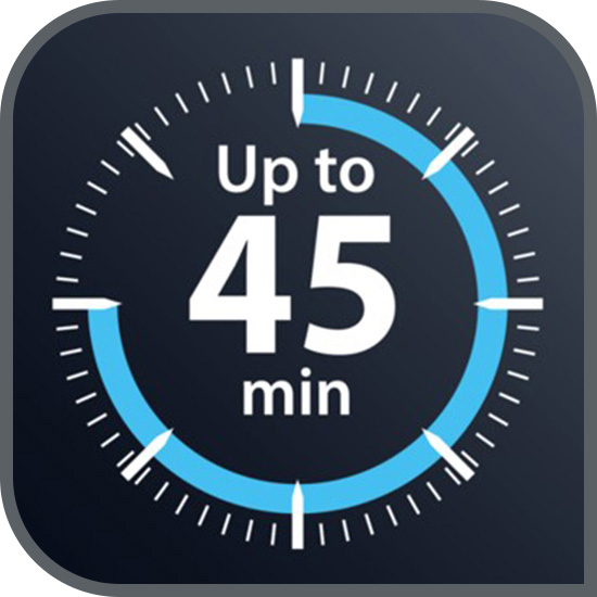 Autonomie de până la 45 de minute