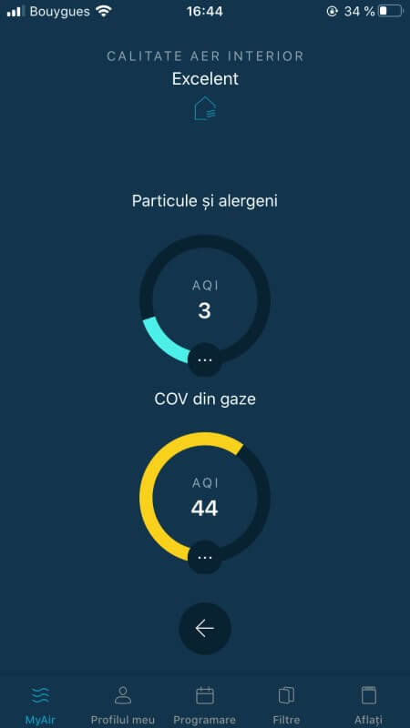Indoor air quality page of Pure Air app
